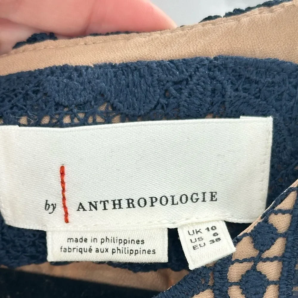 Anthropologie Georgia Navy Blue/ Marine Eyelet Overlay Lace Mini Dress